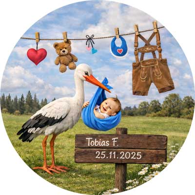 Geburtsscheibe aus Holz mit Storchmotiv und Personalisierung – ein emotionales Erinnerungsstück