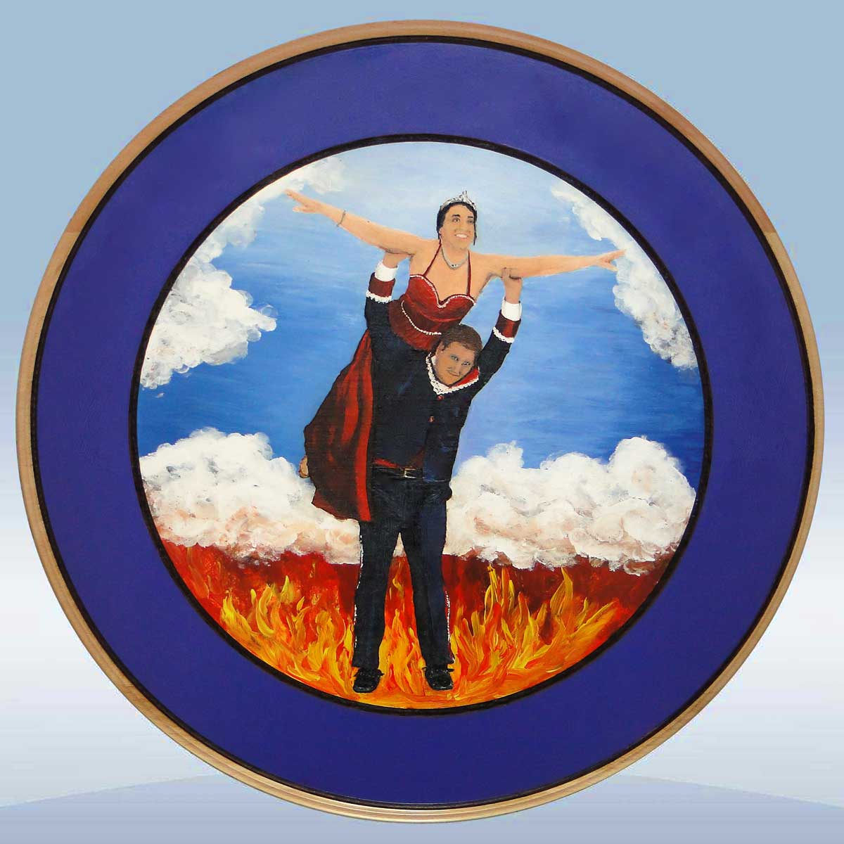 Schützenscheibe eines Prinzenpaares mit dem Motto 'Himmel & Hölle'