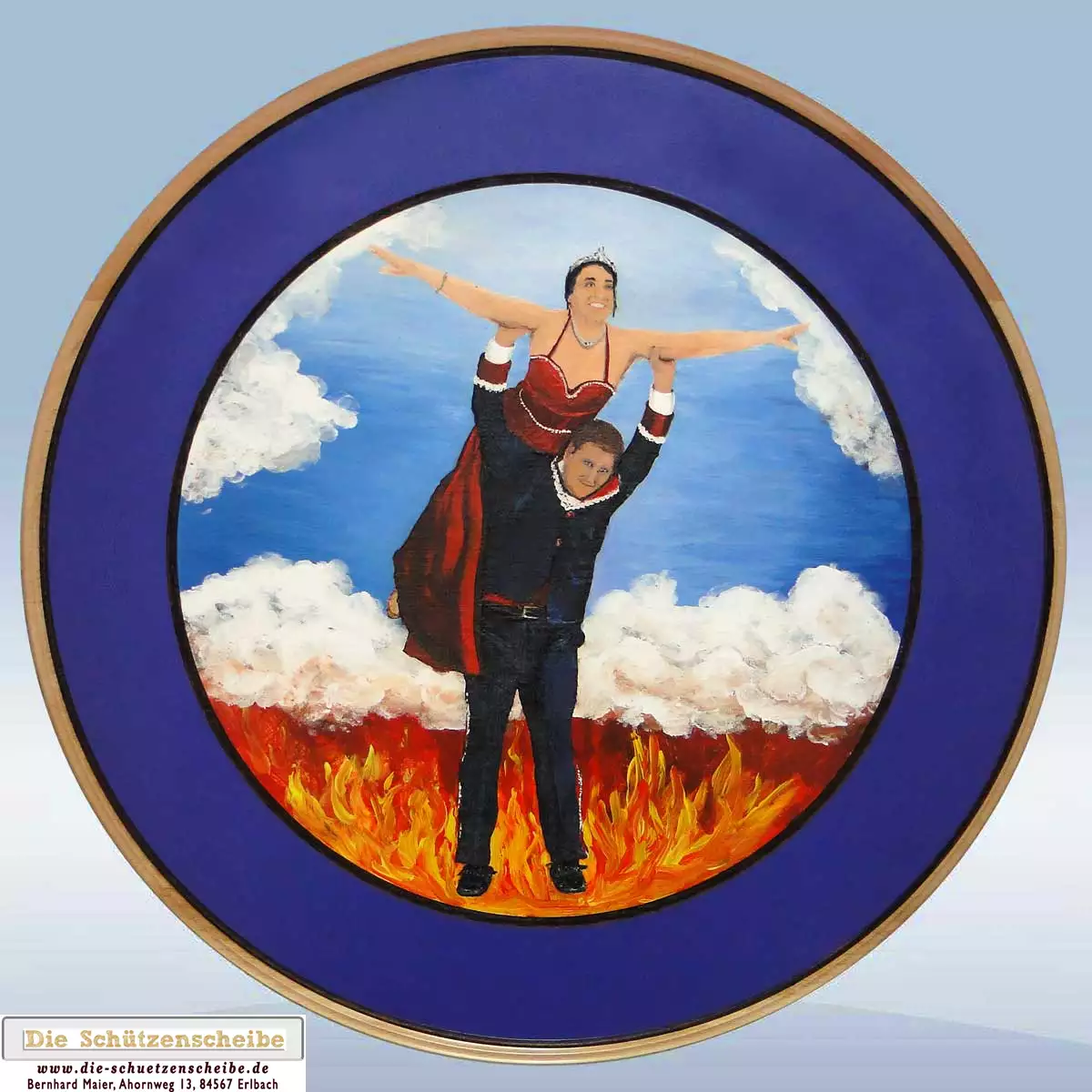 Schützenscheibe eines Prinzenpaares mit dem Motto 'Himmel & Hölle' Schützenscheibe eines Prinzenpaares mit dem Motto 'Himmel & Hölle'