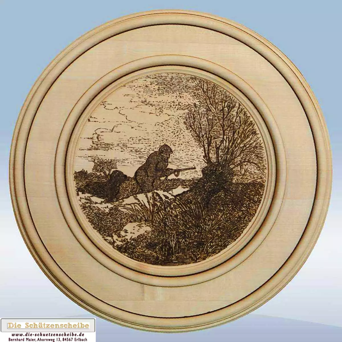 Schützenscheibe mit einem Jagdmotiv als Kupferstich Schützenscheibe mit einem Jagdmotiv als Kupferstich