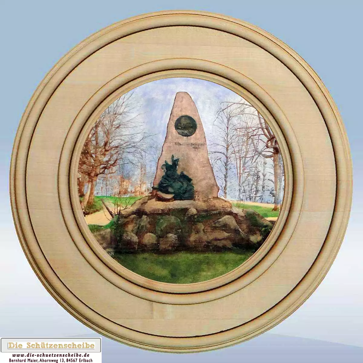 Schützenscheibe mit einem Denkmal an den Dichter Hoffmann von Fallersleben Schützenscheibe mit einem Denkmal an den Dichter Hoffmann von Fallersleben