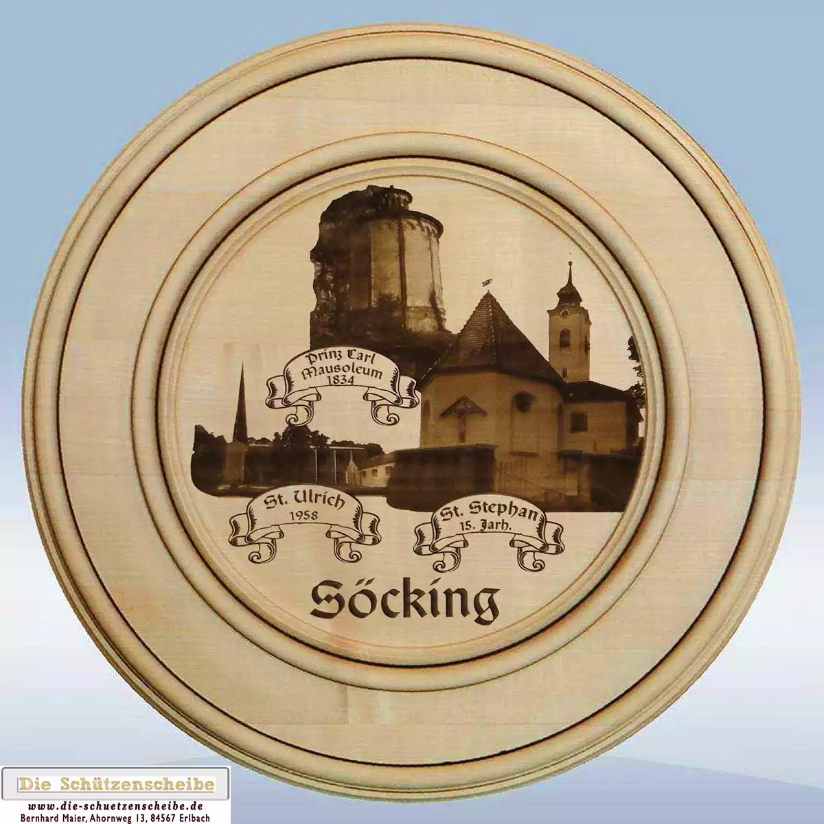 Schützenscheibe mit Gebäuden aus Söcking Schützenscheibe mit Gebäuden aus Söcking