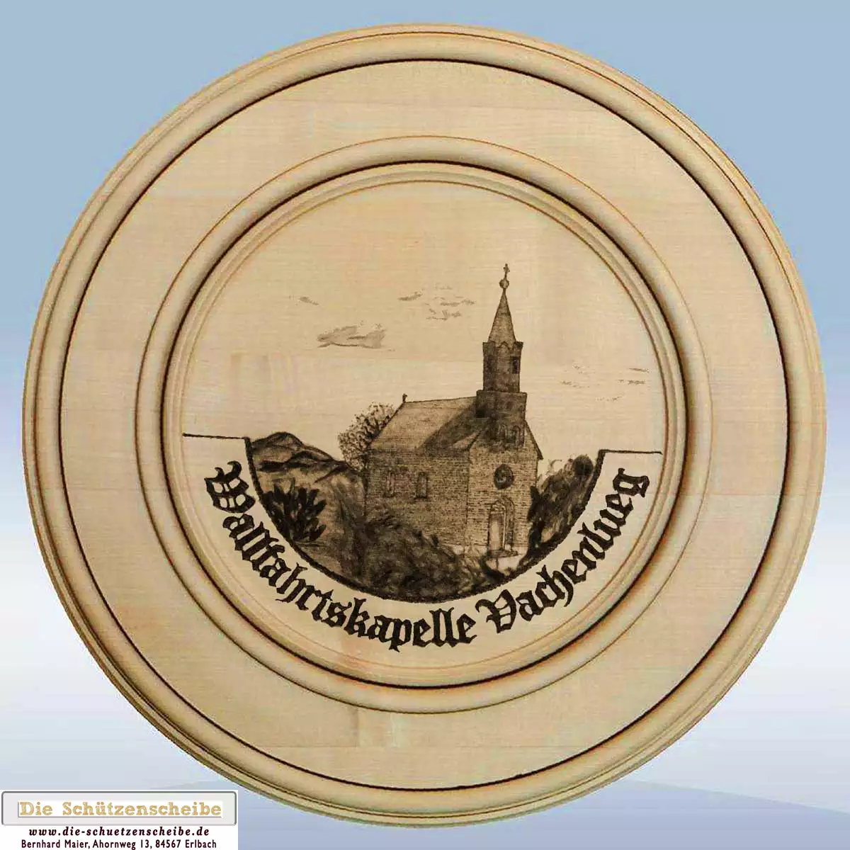 Schützenscheibe mit der Wallfartskapelle Vachenlueg Schützenscheibe mit der Wallfartskapelle Vachenlueg