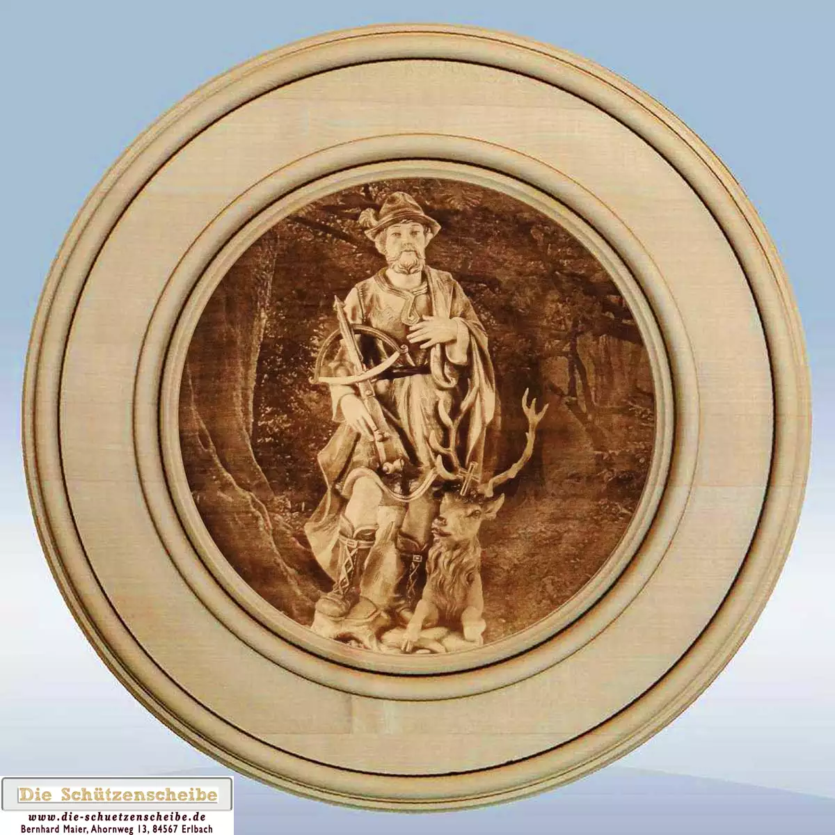Schützenscheibe mit dem heiligen Hubertus, Schutzpatron der Jäger und Forstleute Schützenscheibe mit dem heiligen Hubertus, Schutzpatron der Jäger und Forstleute