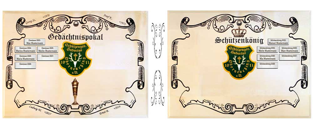 In edlem Ahorn – handgefertigte Ehren- & Königstafeln In edlem Ahorn – handgefertigte Ehren- & Königstafeln