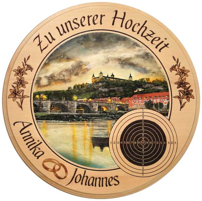 Hochzeitsscheibe mit der Alten Mainbrücke in Würzburg